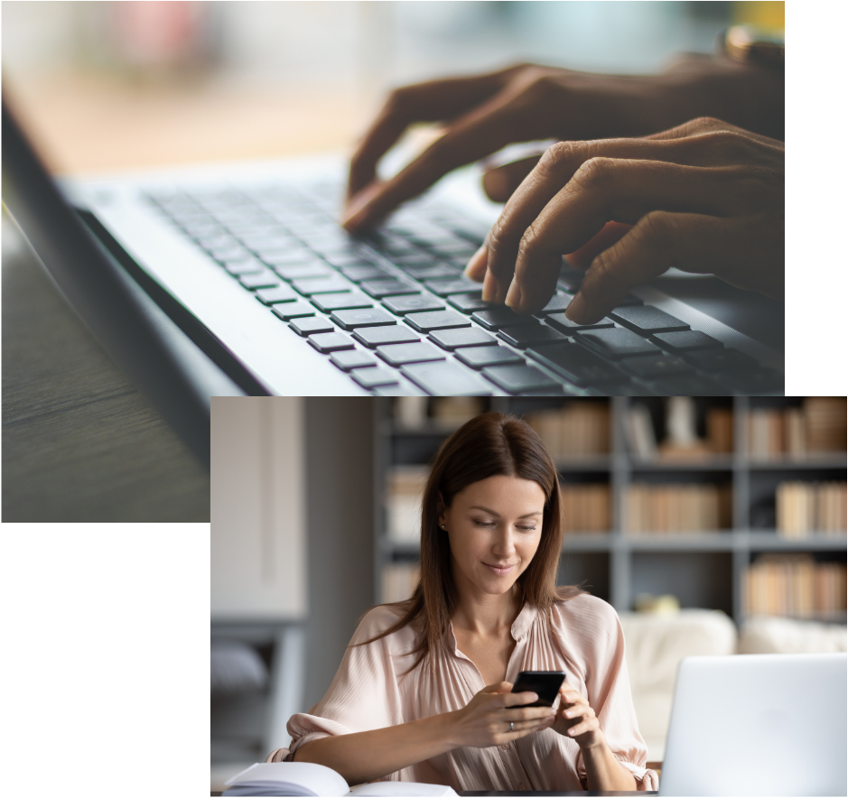 Overlapping images - woman browsing phone and laptop